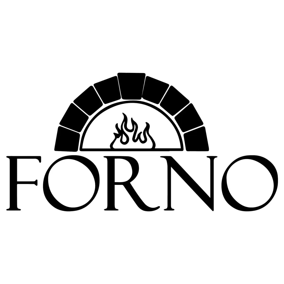Forno logo with brick oven arch and flame icon above bold uppercase FORNO text on a light gray background.