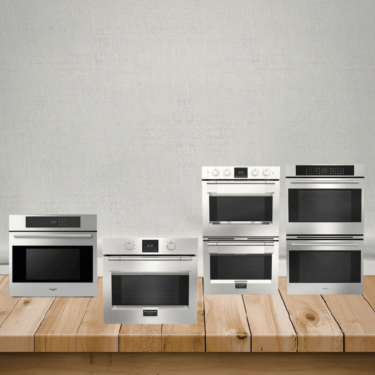 Fulgor Milano ovens collection featuring stainless steel built-in single and double wall ovens with modern digital controls for contemporary kitchens