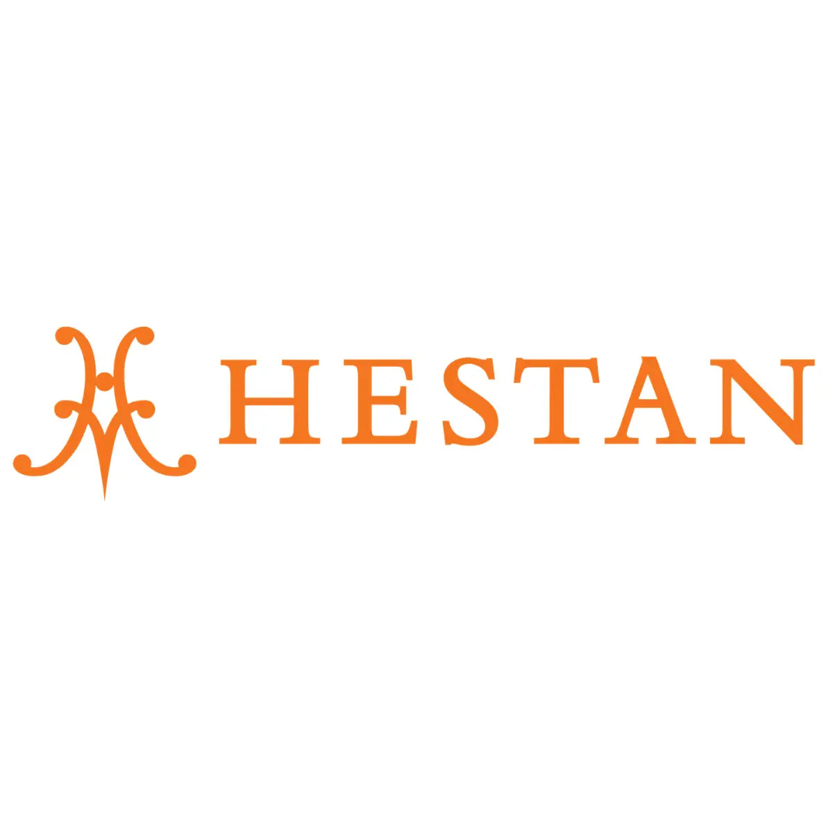 Hestan logo with ornate orange H emblem and uppercase HESTAN text on a light gray background.