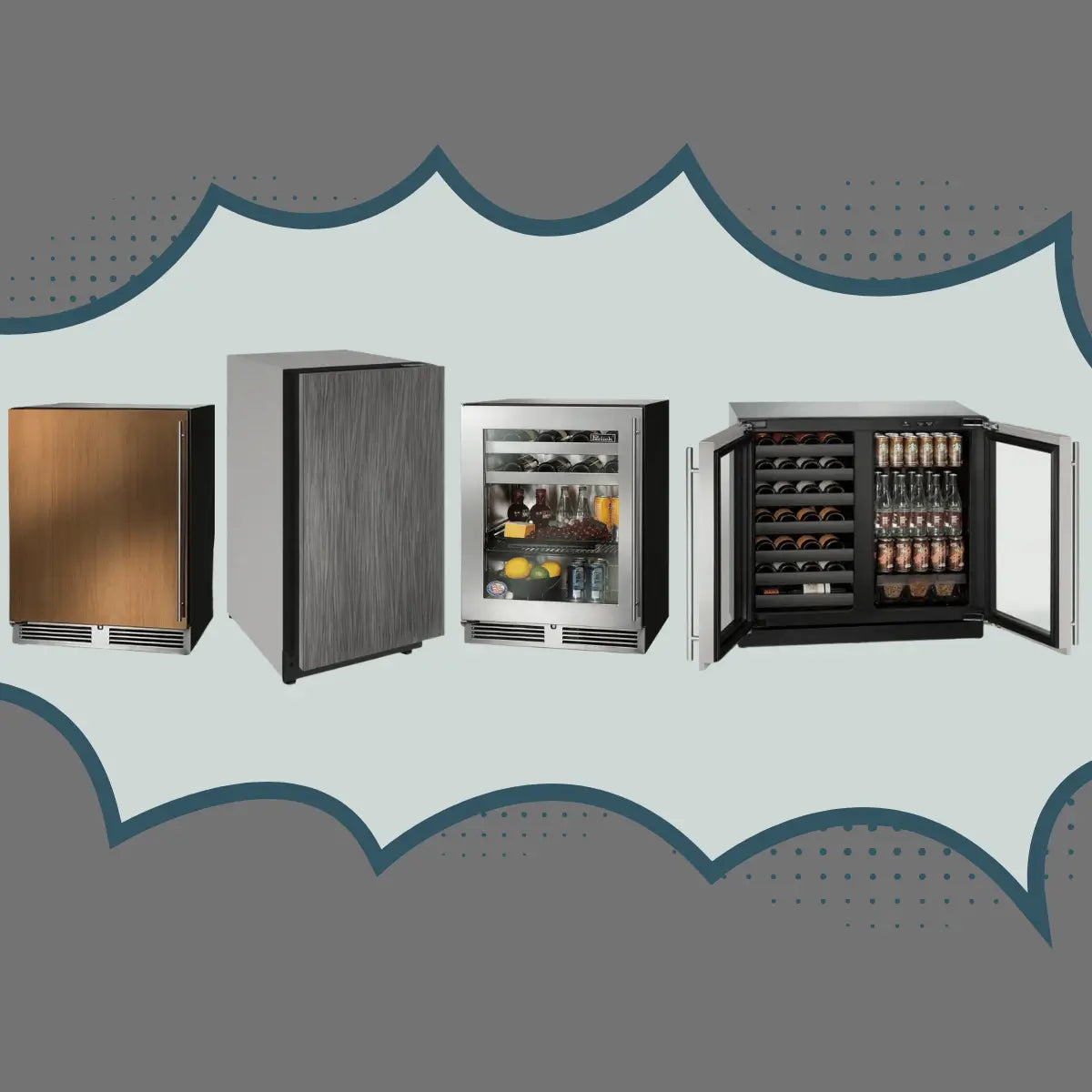 Indoor beverage centers collection featuring panel-ready and stainless steel glass-door beverage coolers with wine racks and drink storage for modern kitchens and home bars.
