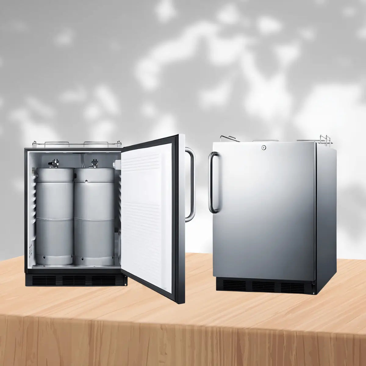 No tap kegerators collection featuring stainless steel keg refrigerators designed for external draft systems and dual keg storage