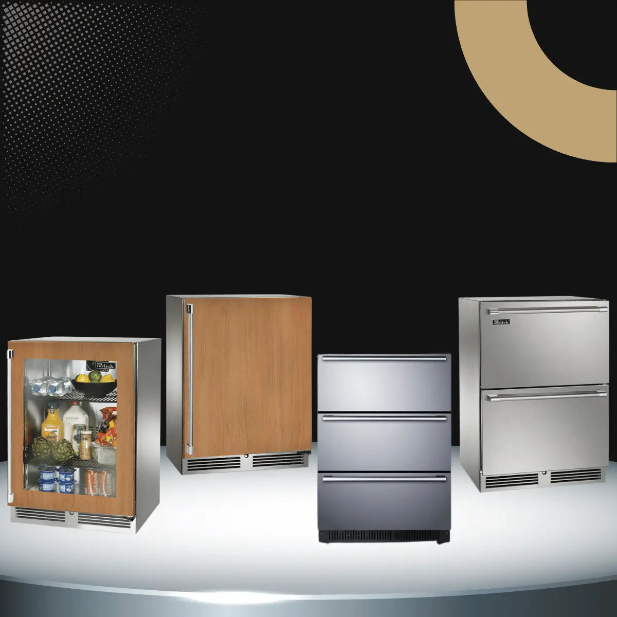 Outdoor refrigerators collection featuring compact stainless steel and glass door outdoor fridges for patios, outdoor kitchens, and beverage storage