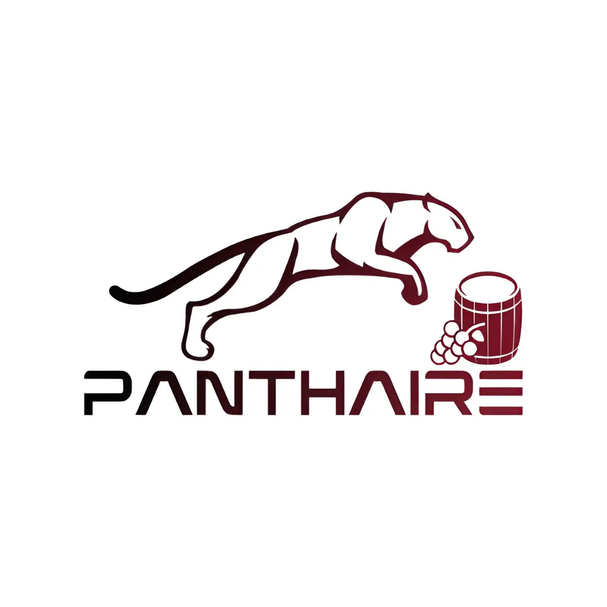 Panthaire wine cooling collection logo featuring a leaping panther with wine barrel and grapes on a clean white background