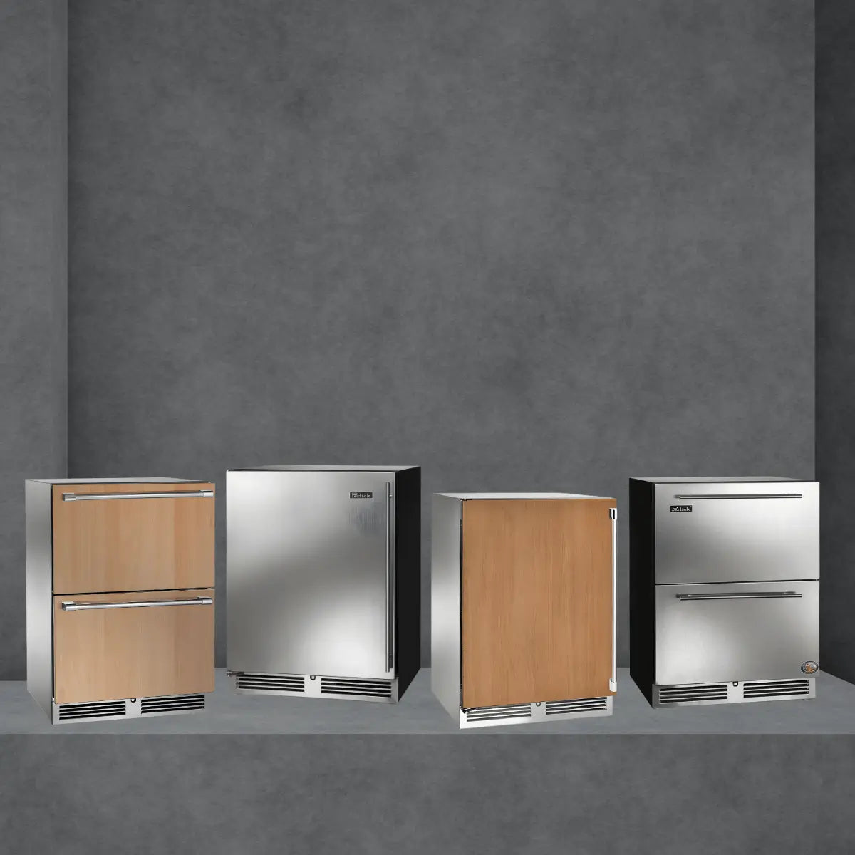 Perlick undercounter freezers collection featuring stainless steel and panel-ready drawer and single-door freezers for built-in kitchen or bar installations