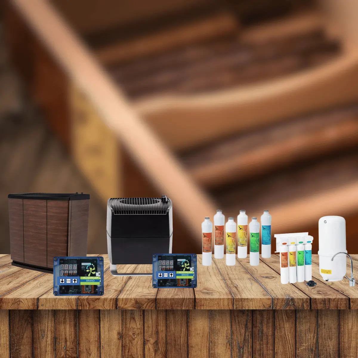 Prestige Import Group humidifiers collection featuring electronic cigar humidifiers, digital humidity controllers, refill solutions, and humidification accessories for cigar humidors