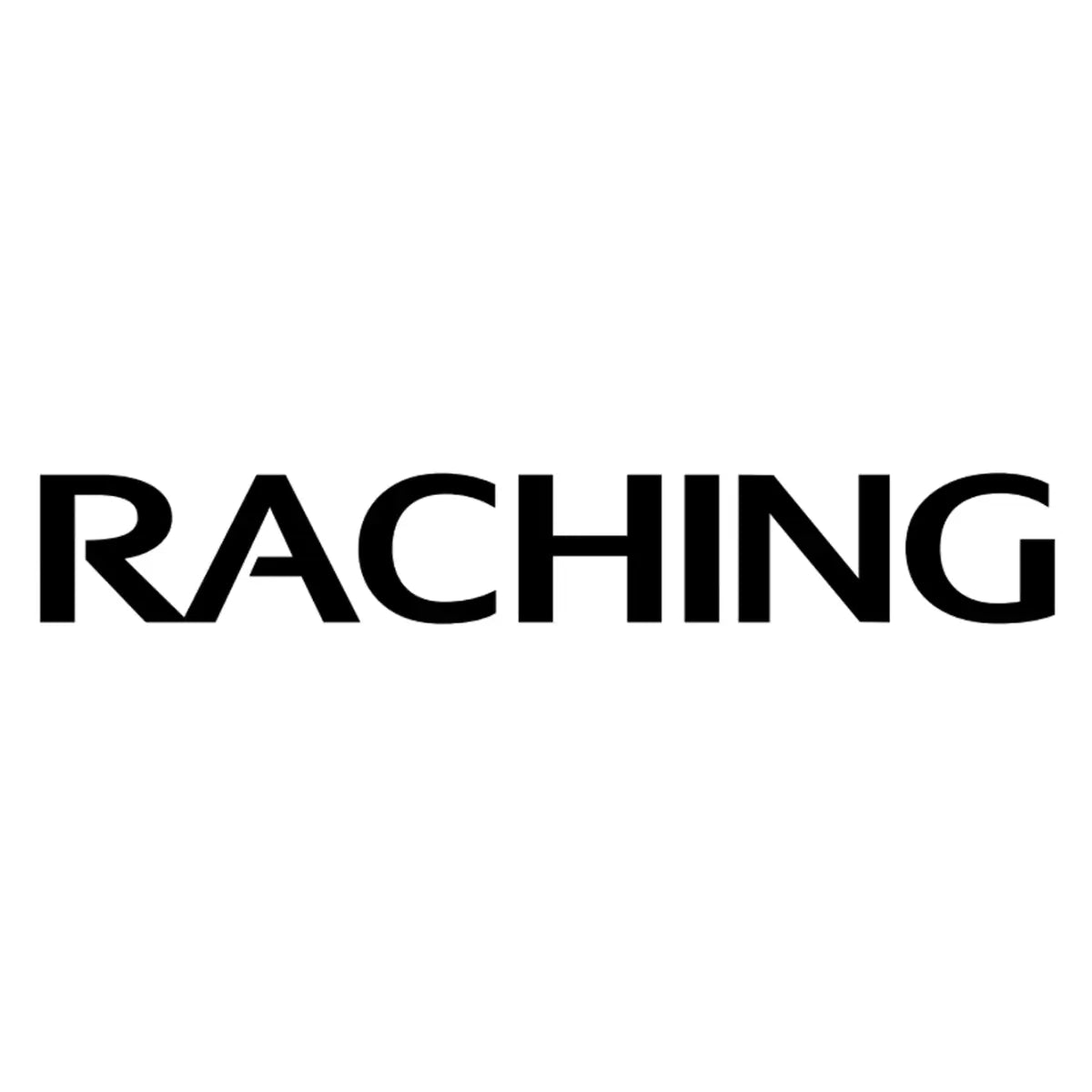 Raching logo in bold black uppercase sans-serif letters on a light gray background.
