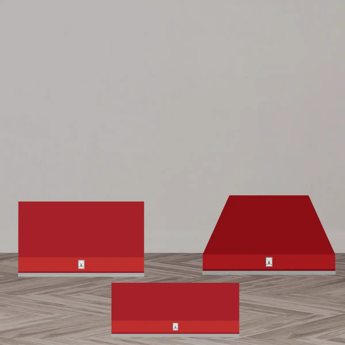 Red range hoods collection featuring matte red box-style, tapered canopy, and low-profile kitchen ventilation hoods with bold modern design and eye-catching finish.