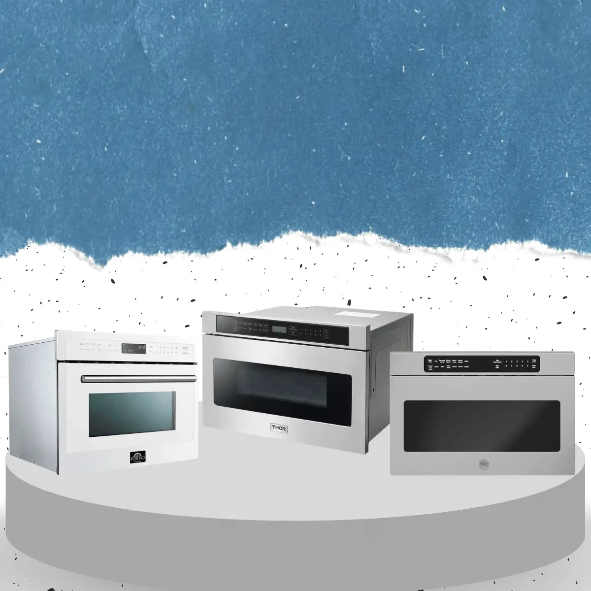 Residential microwaves collection featuring stainless steel built-in microwave ovens with digital controls for modern home kitchen use.