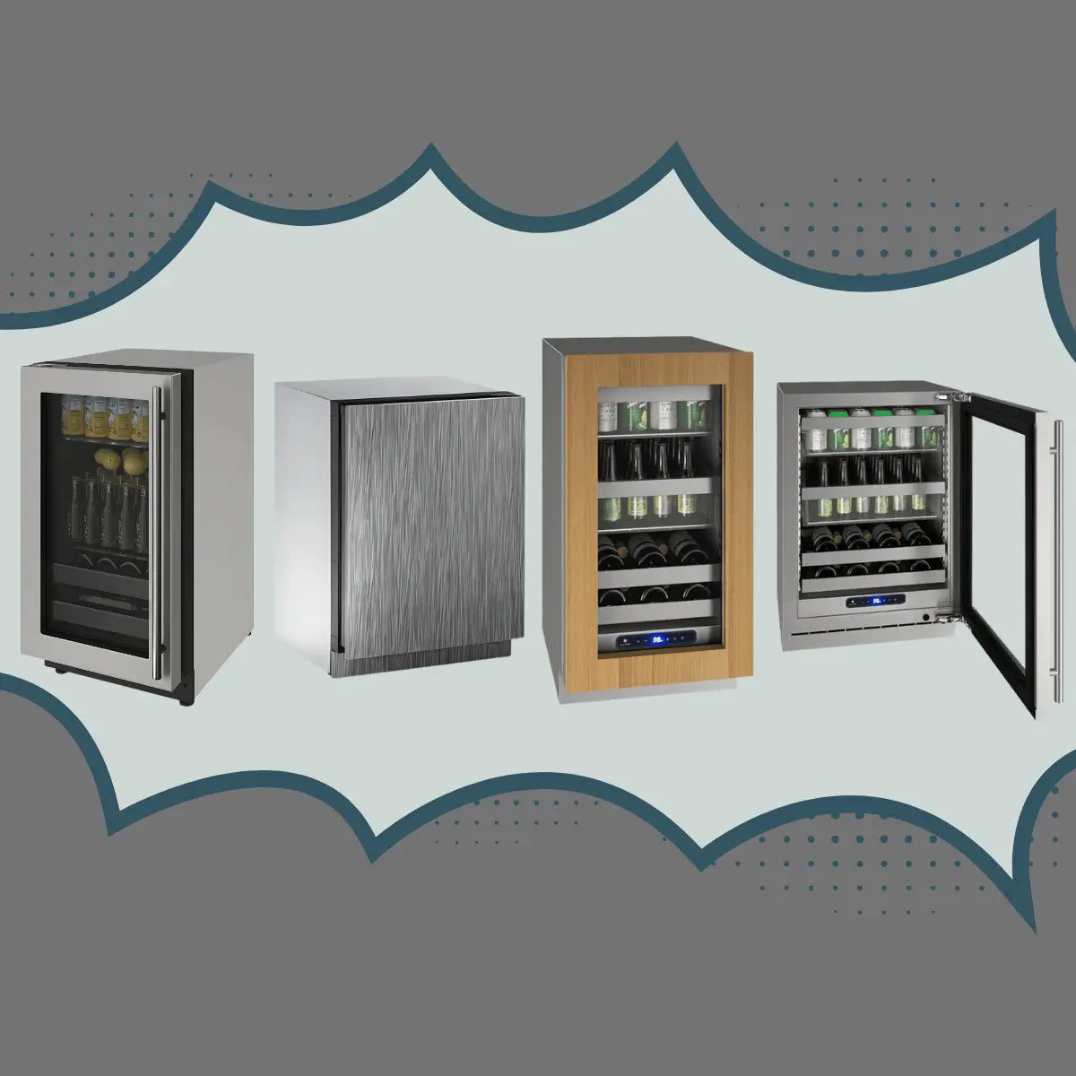 Reversible beverage center collection featuring glass door drink coolers and undercounter beverage refrigerators with reversible door design