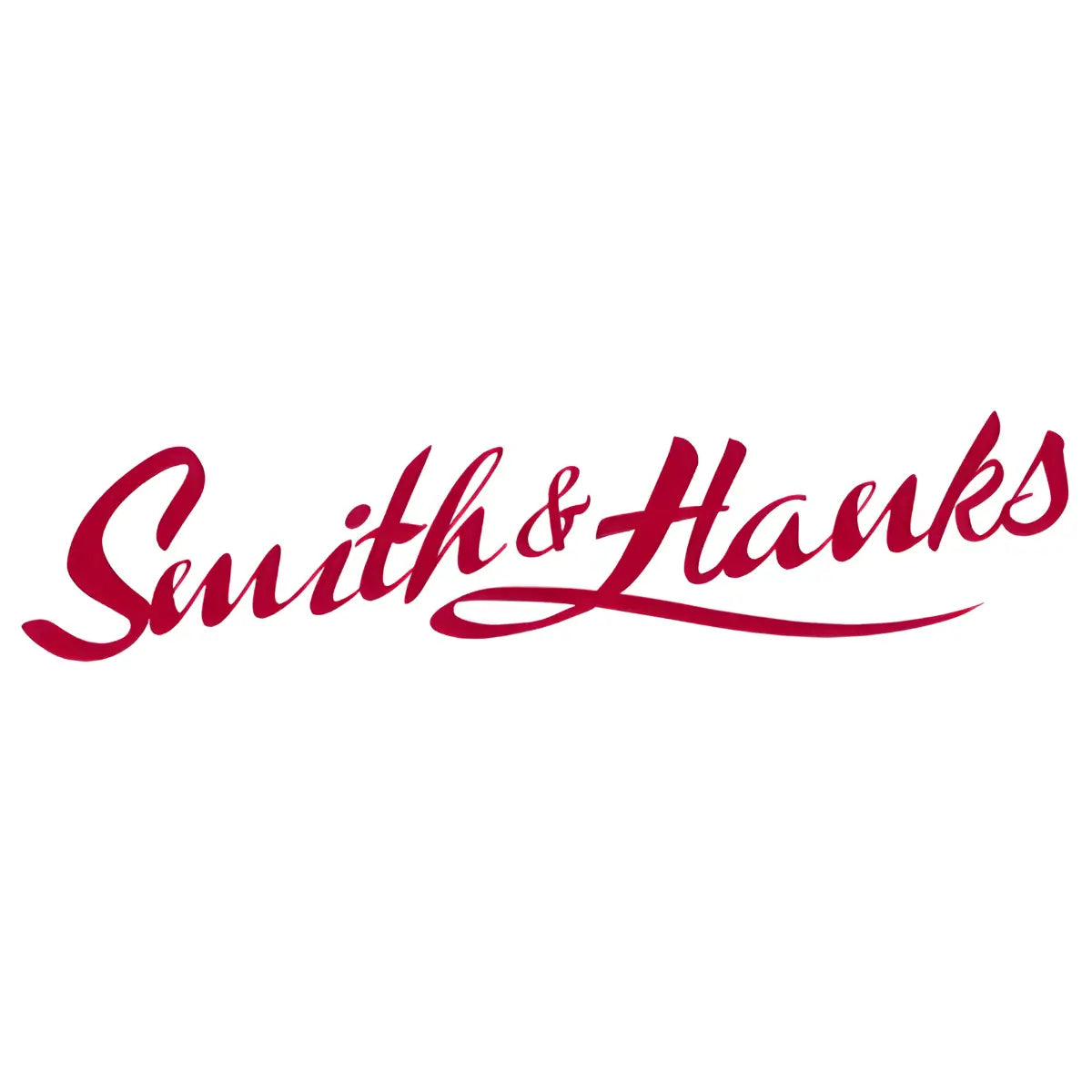 Smith & Hanks logo in red cursive script with a sweeping underline on a light gray background.