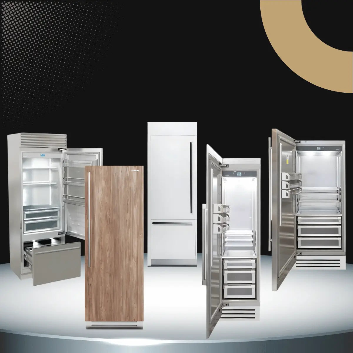 Standard depth refrigerators collection featuring stainless steel and panel-ready full-size refrigerators with spacious shelves and freezer drawers for modern kitchens
