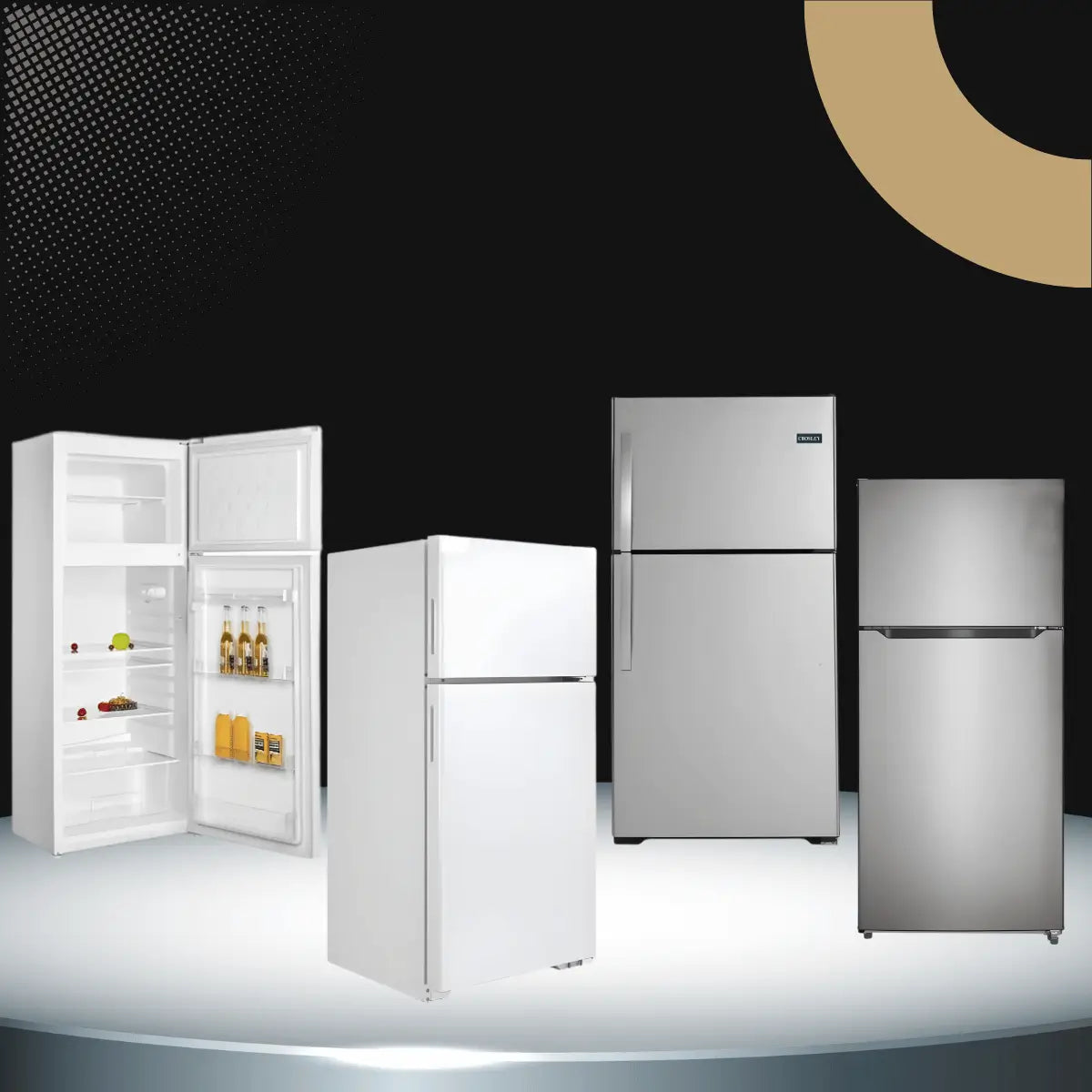 Top freezer refrigerators collection featuring classic two-door refrigerators with upper freezer compartment and spacious food storage for kitchens