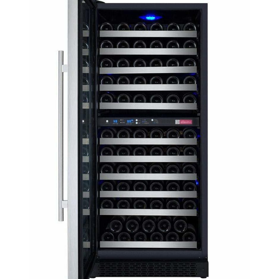 Allavino 121 Bottle  FlexCount II Tru-Vino Dual Zone Stainless Steel Left Hinge Wine Cooler VSWR121-2SL20 I Luxury Appliances Direct