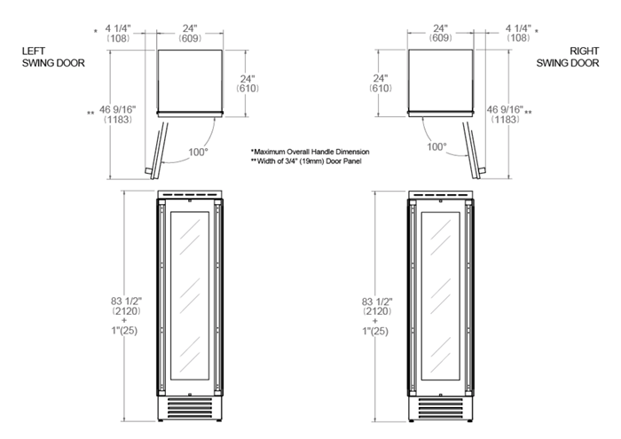 Bertazzoni 24" Panel Ready Built-in Wine Cellar Column With Left Swing Door REF24WCPRL/23 Luxury Appliances Direct