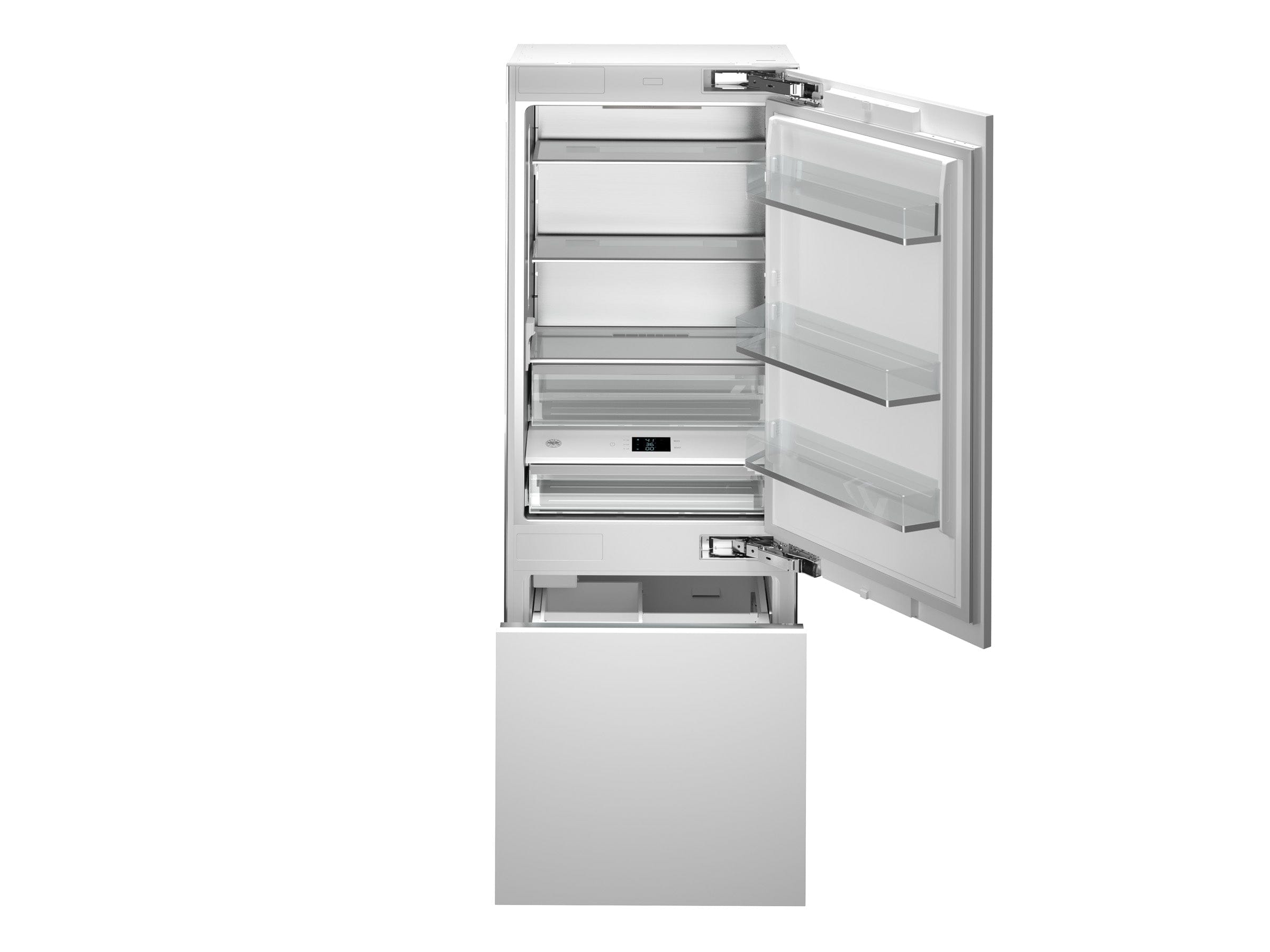 Bertazzoni 30" 16 Cu.Ft. Panel Ready Built-In Bottom Mount Refrigerator With Ice Maker, Internal Water Dispenser and Reversible Door REF30BMBZPNV Luxury Appliances Direct