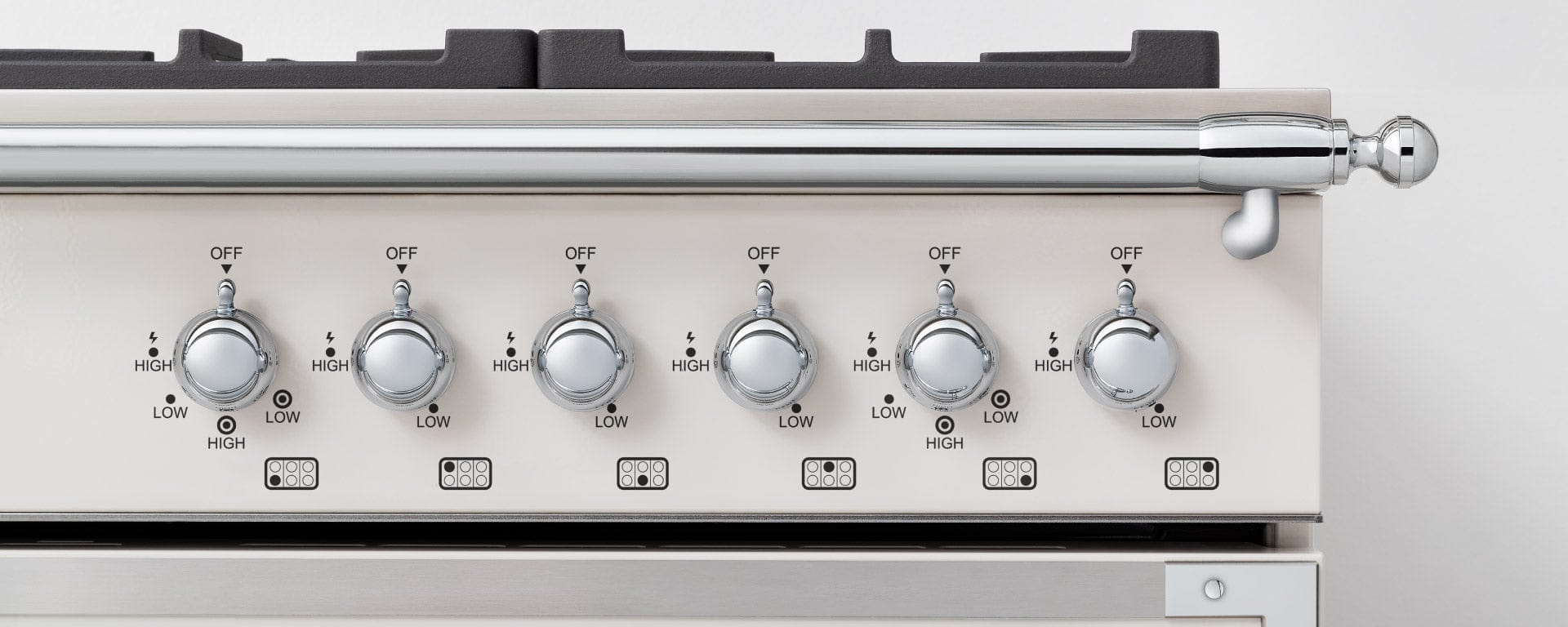 Bertazzoni Heritage Series 36" 6 Brass Burners Avorio Propane Gas Range With 5.9 Cu.Ft. Oven and Cast Iron Griddle HER366BCFGMAVT + CONVERSION Luxury Appliances Direct