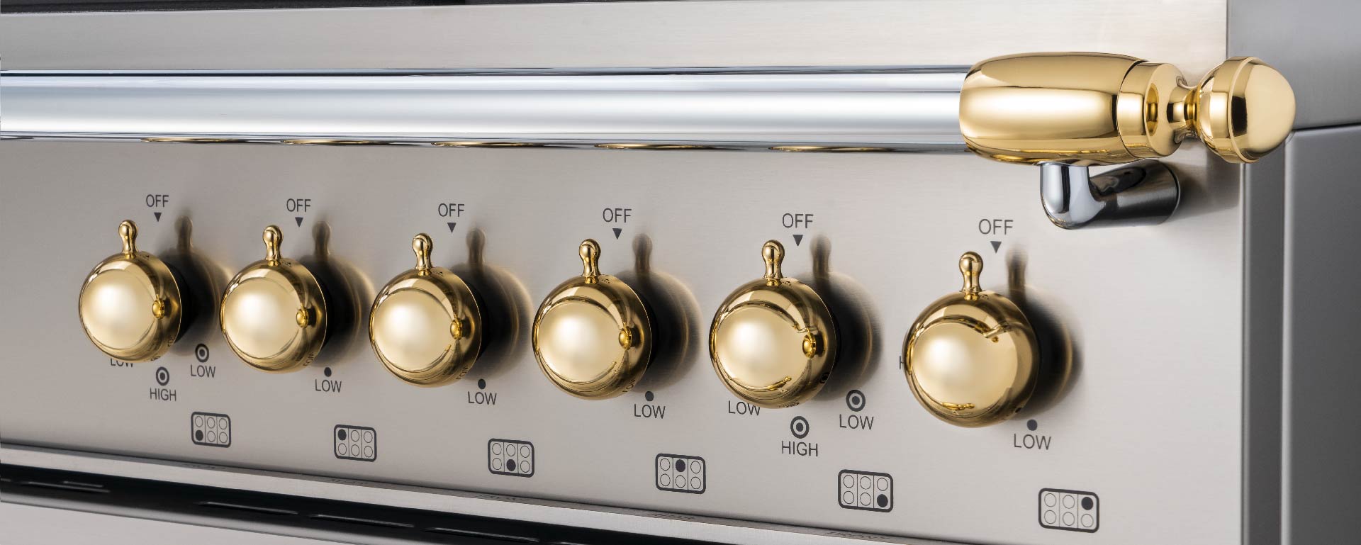 Bertazzoni Heritage Series 36 inch Gold Accent 6 Brass Burners Gas Ranges