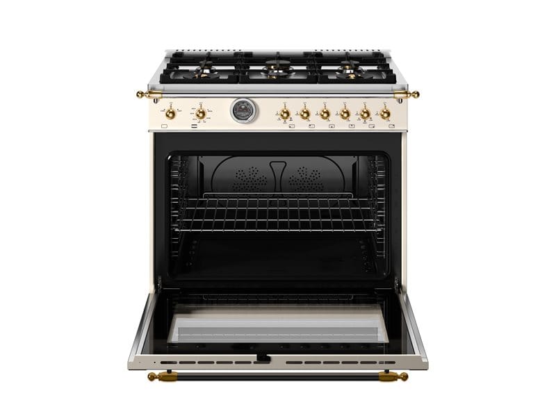 Bertazzoni Heritage Series 36 inch Gold Accent 6 Brass Burners Gas Ranges
