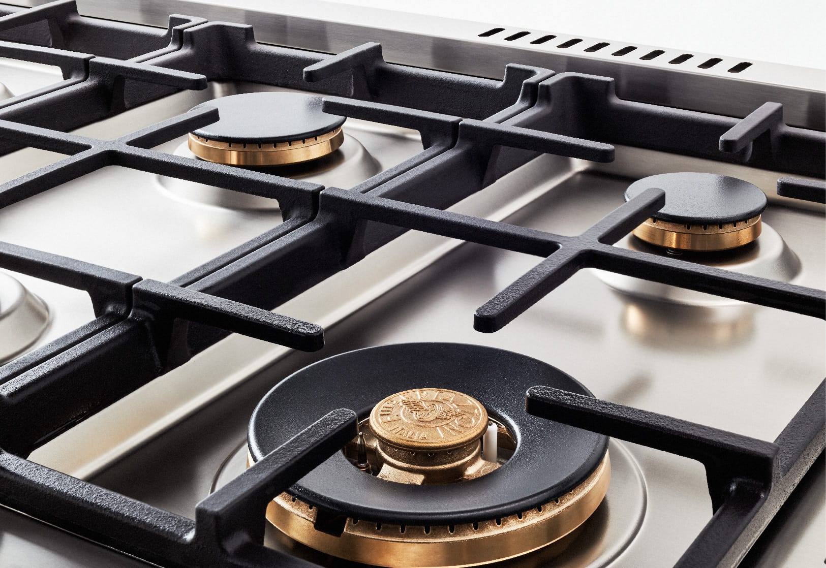 Bertazzoni Heritage Series 48 inch Gold Accent 6 Brass Burner Dual Fuel Ranges