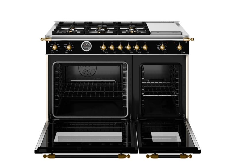 Bertazzoni Heritage Series 48 inch Gold Accent 6 Brass Burner Dual Fuel Ranges