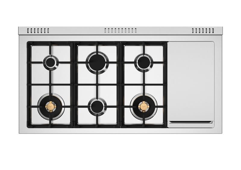 Bertazzoni Heritage Series 48 inch Gold Accent 6 Brass Burner Dual Fuel Ranges