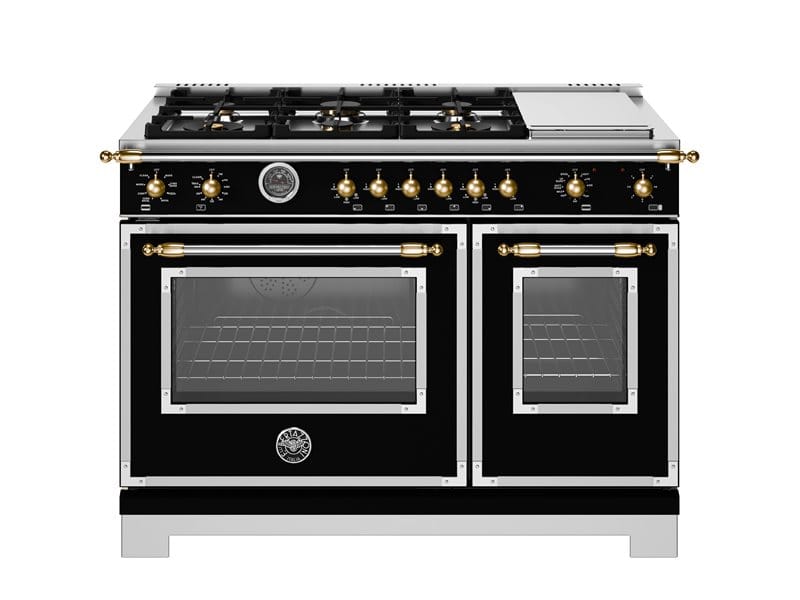 Bertazzoni Heritage Series 48 inch Gold Accent 6 Brass Burner Dual Fuel Ranges