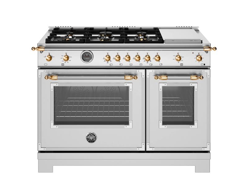Bertazzoni Heritage Series 48 inch Gold Accent 6 Brass Burners Gas Ranges