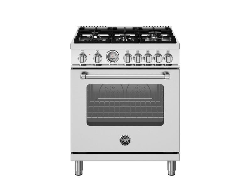 Bertazzoni Master Series 30" 5 Aluminum Burners Stainless Steel Freestanding Dual Fuel Range With 4.7 Cu.Ft. Electric Manual Clean Oven MAS305DFMXV Luxury Appliances Direct