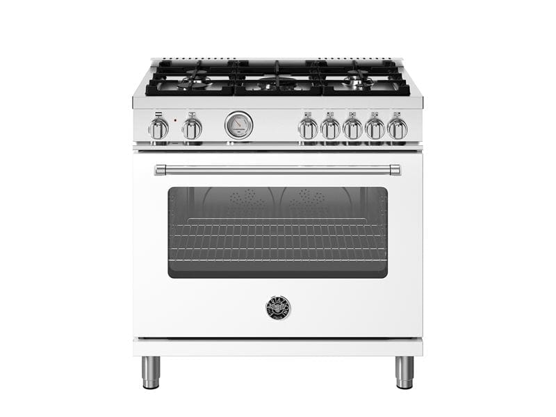 Bertazzoni Master Series 36" 5 Aluminum Burners Bianco Matt Freestanding Propane Gas Range With 5.9 Cu.Ft. Electric Manual Clean Oven MAS365DFMBIV + CONVERSION Luxury Appliances Direct