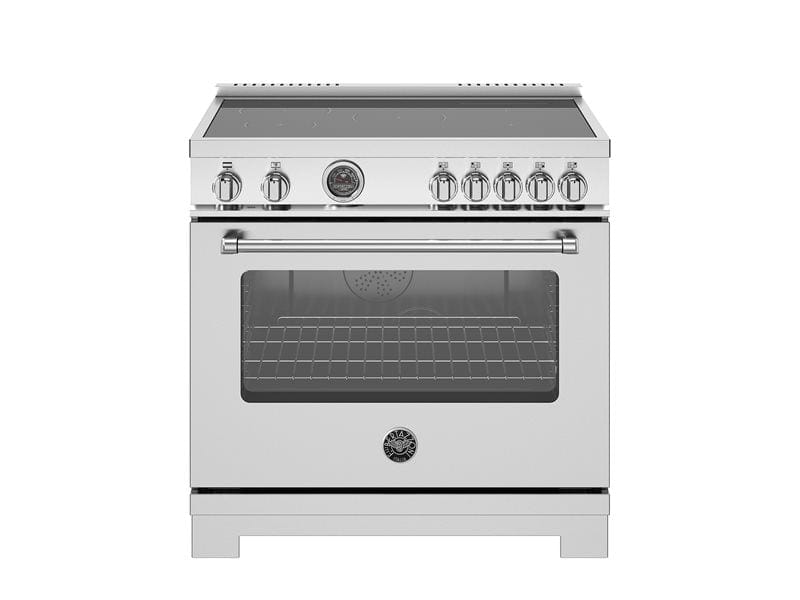 Bertazzoni Master Series 36" 5 High-Power Heating Zones Stainless Steel Freestanding Induction Range With Cast Iron Griddle and 5.7 Cu.Ft. Electric Self-Clean Oven MAS365ICFEPXT Luxury Appliances Direct