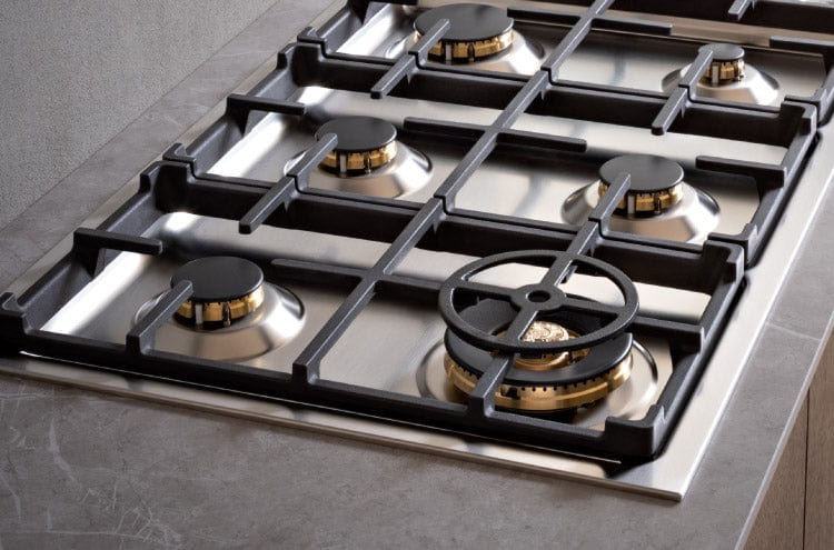 Bertazzoni Master Series 36" 6 Brass Burners Stainless Steel Drop-in Gas Cooktop MAST366QBXT Luxury Appliances Direct