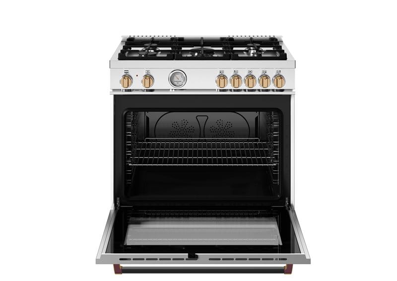 Bertazzoni Master Series 36 inch Dual Fuel Gold Accent 5 Burner Electric Oven