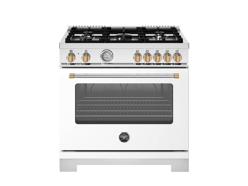 Bertazzoni Master Series 36 inch Dual Fuel Gold Accent 5 Burner Electric Oven