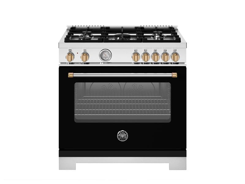 Bertazzoni Master Series 36 inch Dual Fuel Gold Accent 5 Burner Electric Oven
