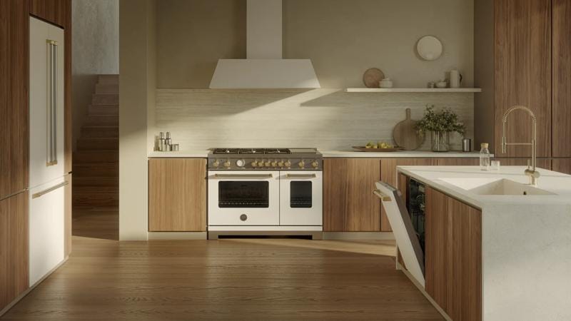 Bertazzoni Master Series 48 inch Dual Fuel Gold Accent 6 Burner Electric Oven