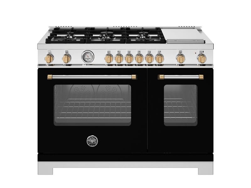 Bertazzoni Master Series 48 inch Dual Fuel Gold Accent 6 Burner Electric Oven