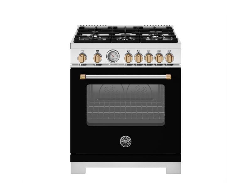 Bertazzoni Master Series Black 30-Inch All Gas Ranges with Gold Accents