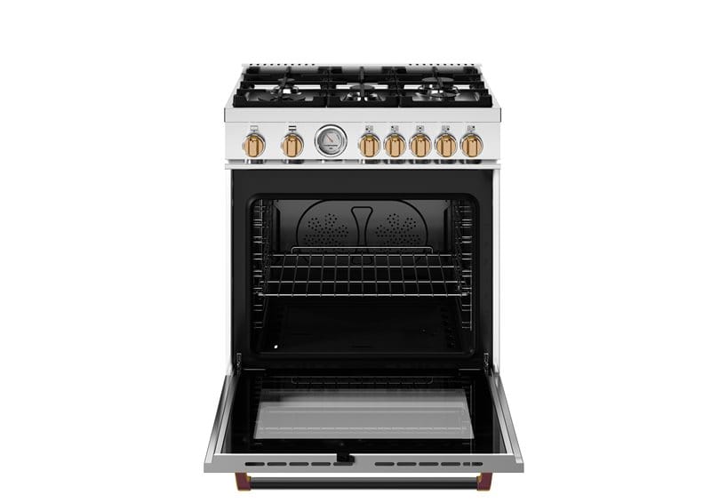 Bertazzoni Master Series White 30-Inch All Gas Ranges with Gold Accents