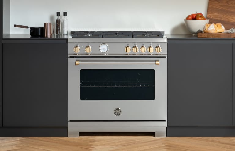 Bertazzoni Master Series White 30-Inch All Gas Ranges with Gold Accents