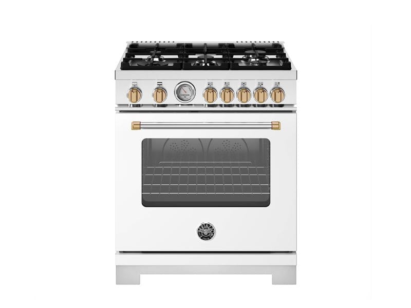 Bertazzoni Master Series White 30-Inch All Gas Ranges with Gold Accents