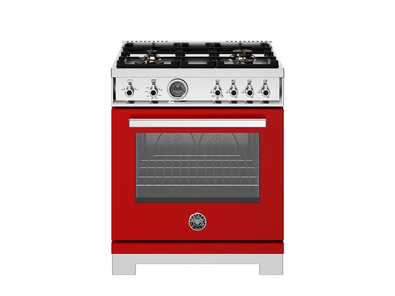 Bertazzoni Professional Series 30" 4 Brass Burners Rosso Freestanding All Gas Range With 4.7 Cu.Ft. Gas Oven PRO304BFGMROT Luxury Appliances Direct