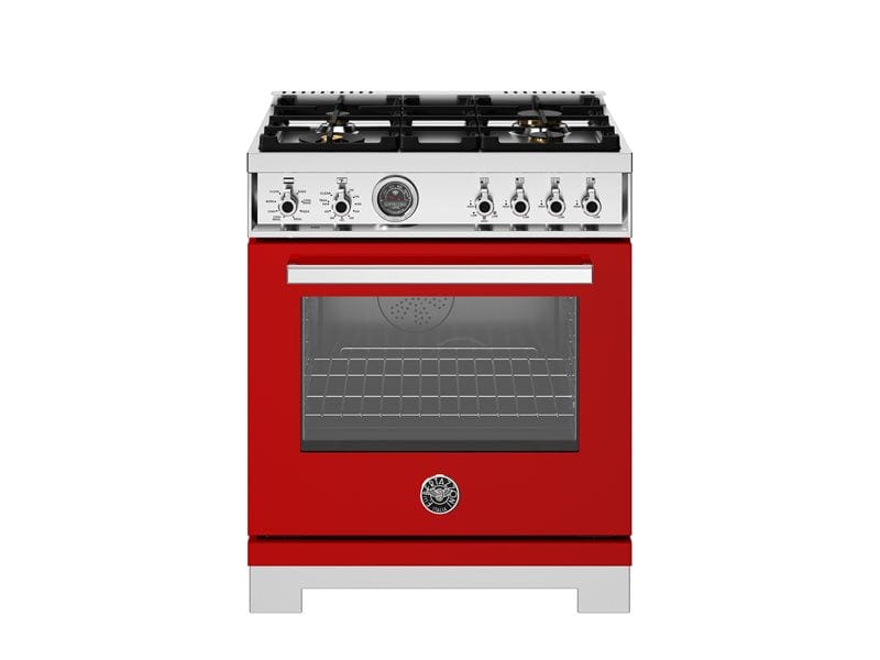 Bertazzoni Professional Series 30" 4 Brass Burners Rosso Freestanding Dual Fuel Range With 4.6 Cu.Ft. Single Electric Self-Clean Oven PRO304BFEPROT Luxury Appliances Direct