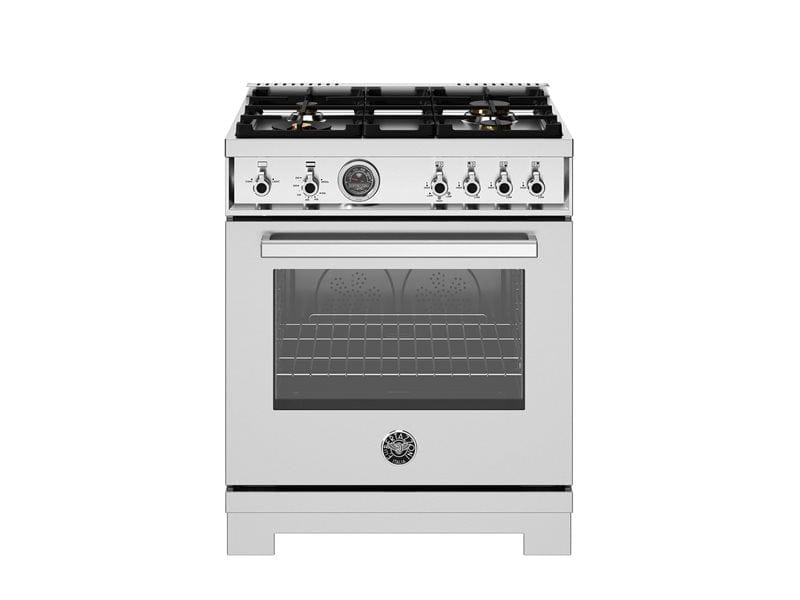 Bertazzoni Professional Series 30" 4 Brass Burners Stainless Steel Freestanding All Gas Range With 4.7 Cu.Ft. Gas Oven PRO304BFGMXT Luxury Appliances Direct