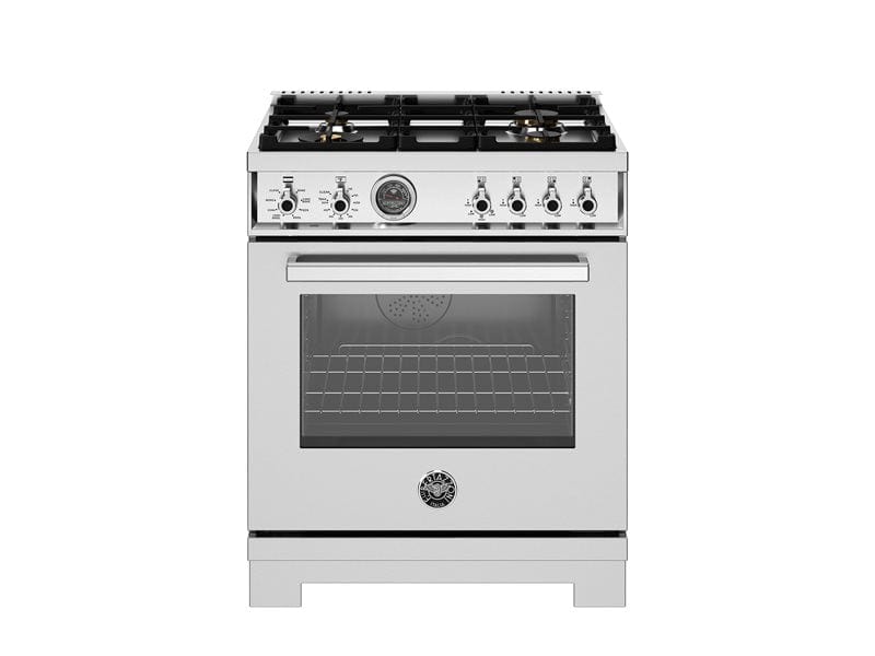 Bertazzoni Professional Series 30" 4 Brass Burners Stainless Steel Freestanding Dual Fuel Range With 4.6 Cu.Ft. Single Electric Self-Clean Oven PRO304BFEPXT Luxury Appliances Direct