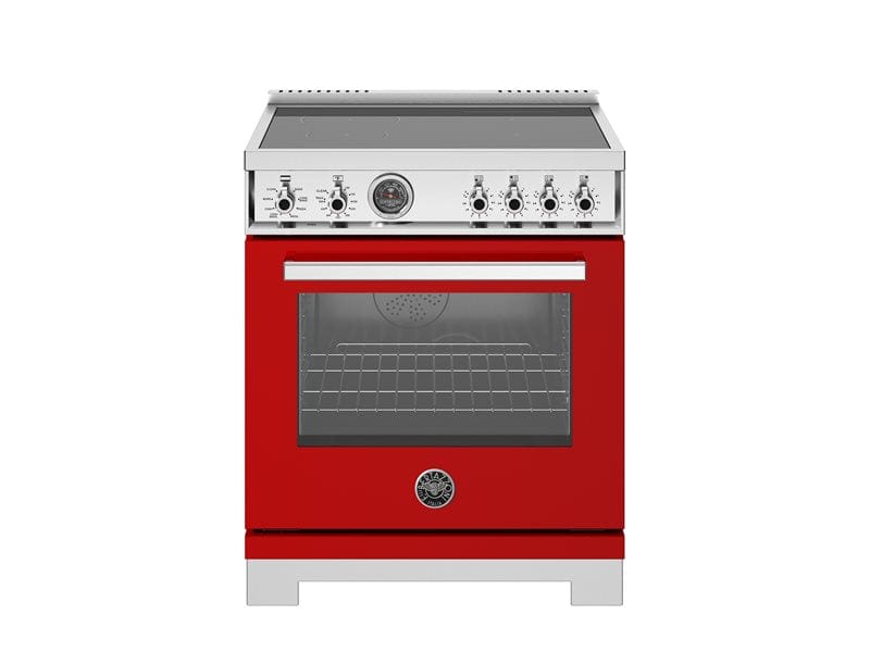 Bertazzoni Professional Series 30" 4 Heating Zones Rosso Freestanding Induction Range With 4.6 Cu.Ft. Self-Clean Oven PRO304IFEPROT Luxury Appliances Direct