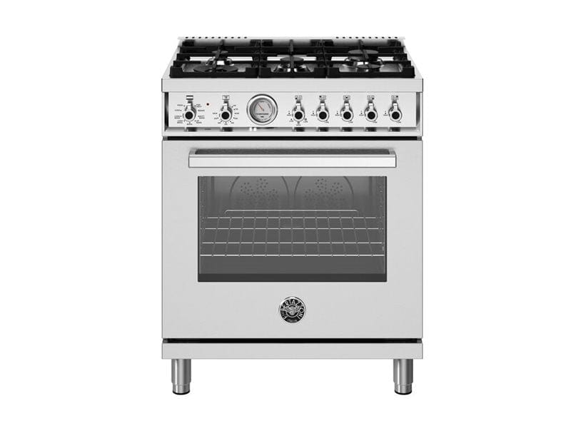 Bertazzoni Professional Series 30" 5 Aluminum Burners Stainless Steel Freestanding Dual Fuel Range With 4.7 Cu.Ft. Electric Self-Clean Oven PRO305DFMXV Luxury Appliances Direct