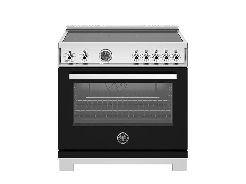 Bertazzoni Professional Series 36" 5 Heating Zones Nero Freestanding Induction Range With 5.7 Cu.Ft. Electric Self-Clean Oven and Cast Iron Griddle PRO365ICFEPNET Luxury Appliances Direct