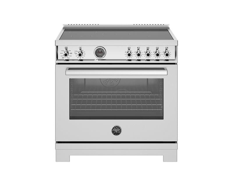 Bertazzoni Professional Series 36" 5 Heating Zones Stainless Steel Freestanding Induction Range With 5.7 Cu.Ft. Electric Self-Clean Oven and Cast Iron Griddle PRO365ICFEPXT Luxury Appliances Direct