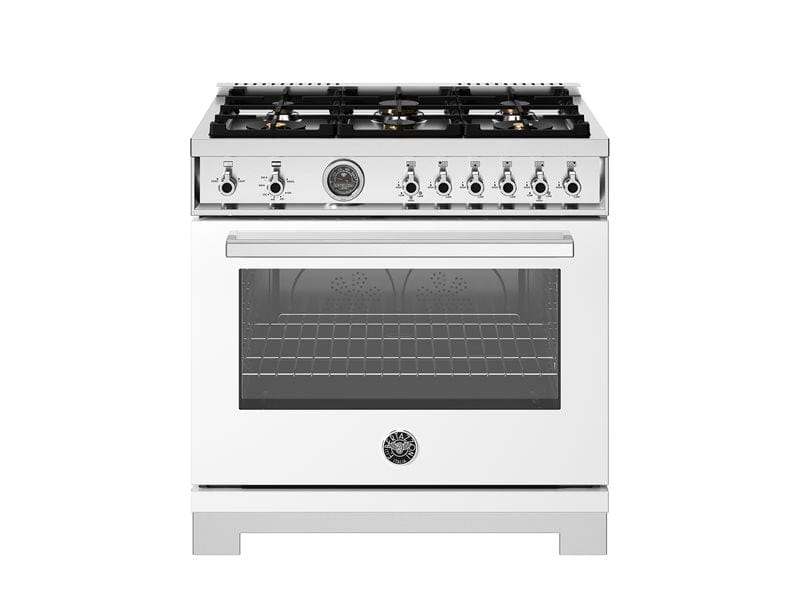 Bertazzoni Professional Series 36" 6 Brass Burners Bianco Freestanding All Gas Range With Cast Iron Griddle and 5.9 Cu.Ft. Gas Oven PRO366BCFGMBIT Luxury Appliances Direct