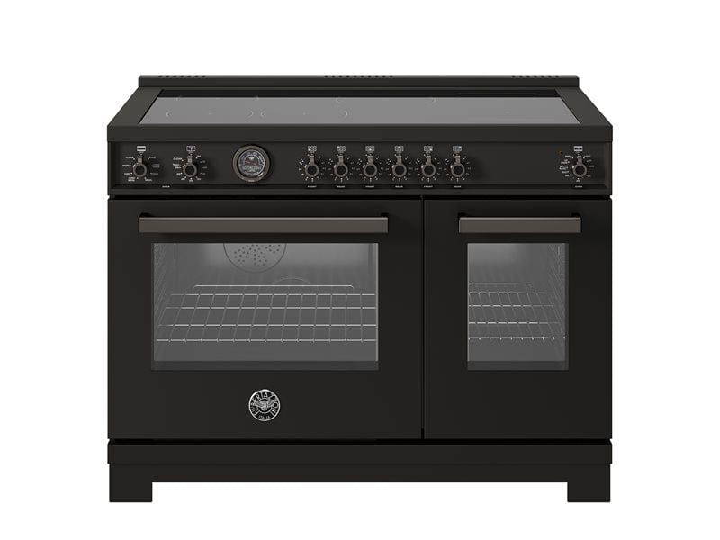 Bertazzoni Professional Series 48" 6 Heating Zones Carbonio Freestanding Induction Range With 7 Cu.Ft. Electric Self-Clean Double Oven and Cast Iron Griddle PRO486IGFEPCAT Luxury Appliances Direct